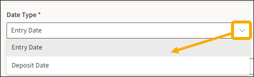 Date Type with a yellow highlight box around the drop down arrow and a yellow arrow pointing downwards to the selection options.